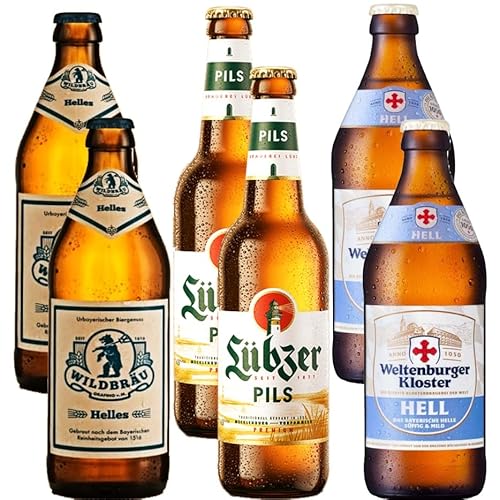 Bierpaket 3 verschiedene Biere aus Deutschland (0,5 Liter 2 Fl. Lübzer Pils, 2 Fl. Wildbräu Helles, 2 Fl. Weltenburger Kloster Hell inkl. Mehrweg Pfand) von Generisch