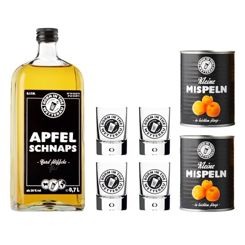 BitW 1x Apfelschnaps 0,7l + 2x kleine Mispeln + 4x Schnapsgläser 4cl | Apfelschnaps 30%-Vol | Born in the Wetterau von Generisch