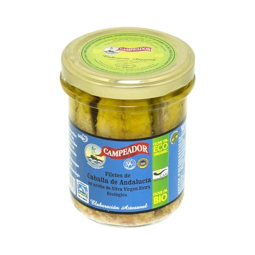 CAMPEADOR Andalusische Makrele, Filets in biologischem nativem Olivenöl extra CAMPEADOR 135 g. 6er-Pack CAMPEADOR Andalusische Makrele, Filets in biologischem nativem Olivenöl extra CAMPEADOR 135 g. 6er-Pack von Generisch