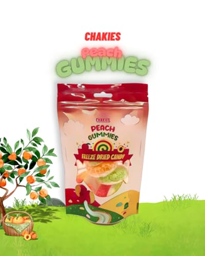CHAKIES Freeze Dried Peach Gummies – Gefriergetrocknete Pfirsich Gummibärchen, Knuspriger Frucht-Snack, Fruchtig & Süß, 50g Beutel CHAKIES Freeze Dried Peach Gummies – Gefriergetrocknete Pfirsich Gummibärchen, Knuspriger Frucht-Snack, Fruchtig & Süß, 50g Beutel von Generisch