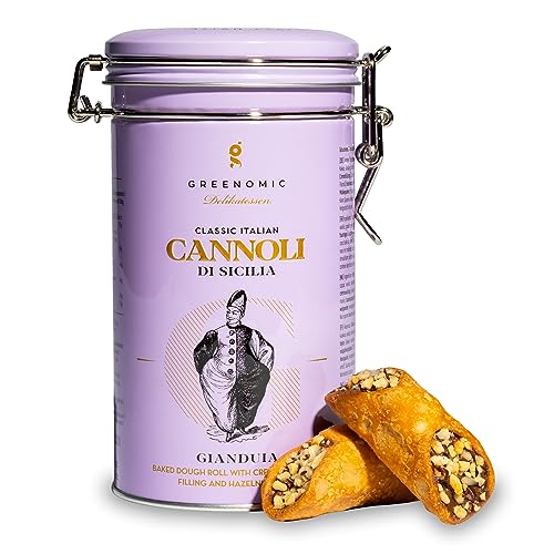 Greenomic - Cannoli-Siciliani - 200g - gefüllt mit zarter Nougat-Cremefüllung - einzeln verpackt in charmanter Geschenkdose zum Aufbewahren - italienisch-sizilianisches-Gebäck zu Kaffee & Tee von greenomic