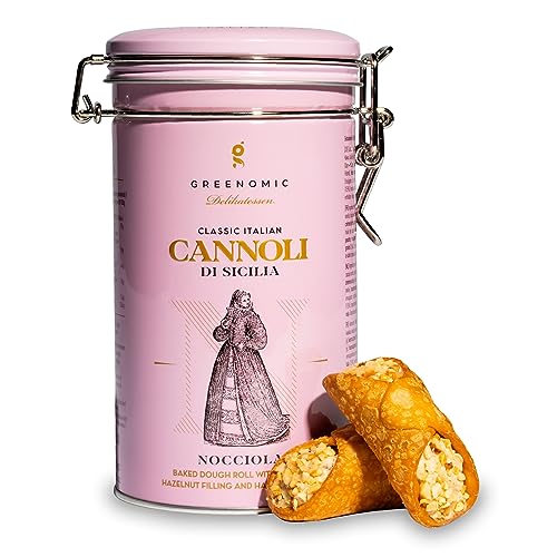 Greenomic - Cannoli-Siciliani - 200g - gefüllt mit zarter Haselnuss-Cremefüllung - einzeln verpackt in charmanter Geschenkdose zum Aufbewahren - italienisch-sizilianisches-Gebäck zu Kaffee & Tee von greenomic