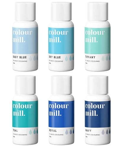 Colour Mill Lebensmittelfarbset 6er Blue Set. 1 x 20ml Baby Blue 1 x 20ml Sky Blue 1 x 20ml Tiffany 1 x 20ml Teal 1 x 20ml Royal 1 x 20ml Navy von Generisch