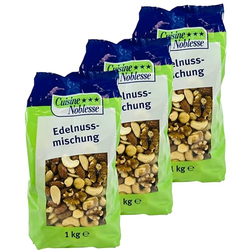 Cuisine Noblesse - 3er Pack Premium Edel-Nussmischung 1 kg Großpackung in Gastro-Qualität - Nusskernmischung: Mandeln, Cashewkerne, Haselnüsse, Walnüsse - Pure Nüsse Natur, ungesalzen & ungeröstet von Generisch