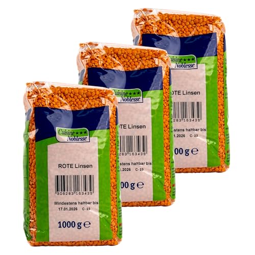 Cuisine Noblesse - 3er Pack Premium Rote Linsen 1 kg Packung in Gastro-Qualität - 100% Naturrein vollaromatisch ideal für orientalische Gerichte (Red Lentils) von Generisch
