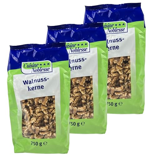 Cuisine Noblesse - 3er Pack Premium Walnüsse geschält 750 g Großpackung in Gastro-Qualität - Walnusskerne Naturrein & ungesalzen ideal für Müsli, Backen, Kochen & Snacken (ohne Schale) von Generisch