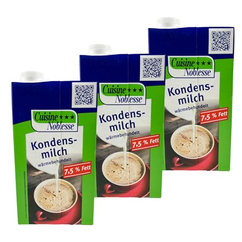 Cuisine Noblesse - 3er Pack Professional Kondensmilch 1 Liter Großpackung in Gastro-Qualität - Kaffeemilch mit Schraubverschluss (fettarm 7,5% Fett) von Generisch