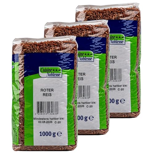 Cuisine Noblesse - 3er Pack Roter Reis in 1000 g Packung - Naturreis Langkorn rot ideal für Bowls, Salate, Currys und indische Gerichte - Premium Langkornreis Cuisine Noblesse - 3er Pack Roter Reis in 1000 g Packung - Naturreis Langkorn rot ideal für Bowls, Salate, Currys und indische Gerichte - Premium Langkornreis von Generisch