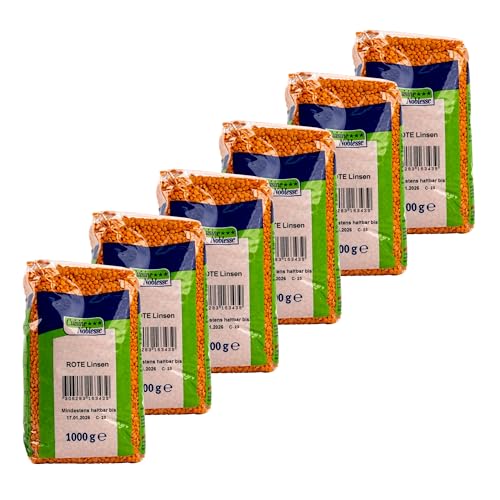 Cuisine Noblesse - 6er Pack Premium Rote Linsen 1 kg Packung in Gastro-Qualität - 100% Naturrein vollaromatisch ideal für orientalische Gerichte (Red Lentils) von Generisch
