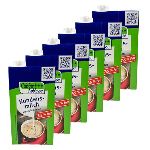 Cuisine Noblesse - 6er Pack Professional Kondensmilch 1 Liter Großpackung in Gastro-Qualität - Kaffeemilch mit Schraubverschluss (fettarm 7,5% Fett) von Generisch