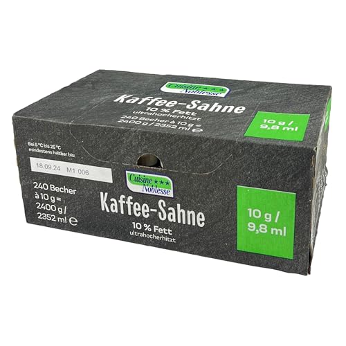 Cuisine Noblesse - Professional Kaffeesahne Portionspackungen 240 Stück á 10 g Großpackung - Kondensmilch in Gastro-Qualität - Kaffeemilch kleine Portionen (10% Fett, Portionsmilch einzeln verpackt) von Generisch