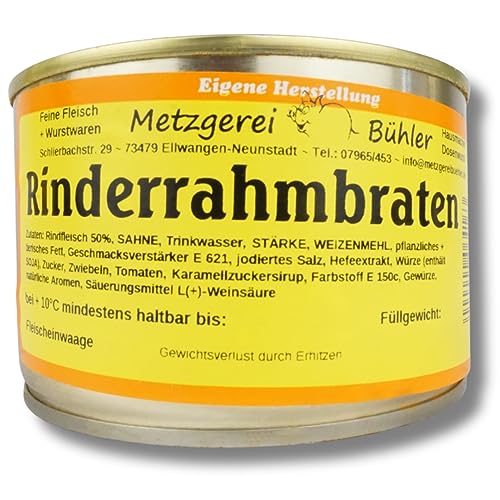 Deftiger Rinderrahmbraten in der Dose 400g-800g Fertiggericht vom Metzger lang haltbares Lebensmittel in der Konserve Dose (800g) von Generisch