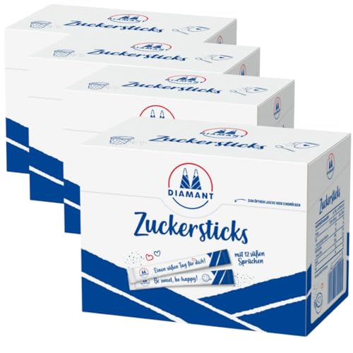 Diammant Zuckersticks Zucker 250 Gramm (50 x 5 g), 4 Packgungen von Generisch