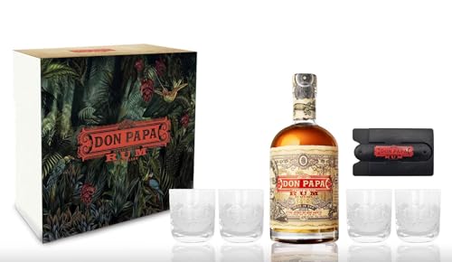 Don Papa Rum 7 Jahre 0,7l (40% Vol) + 4 Tumbler mit Geschenkverpackung Glas Gläser + Handy Karten Halterung zum aufkleben - [Enthält Sulfite] von Generisch