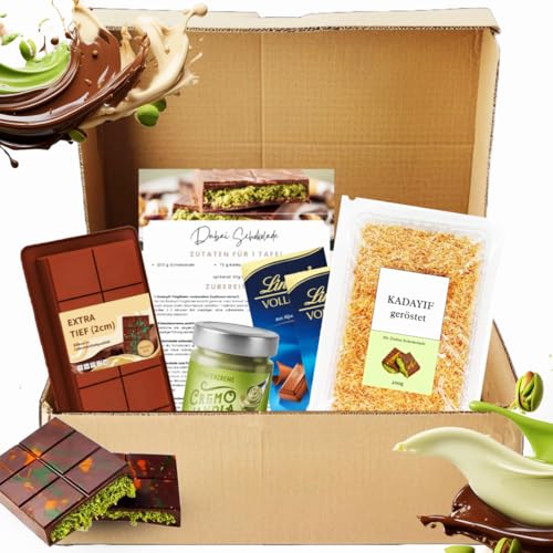 Dubai Schokoladen Set - Tiefe Silikonform + Anleitung - Zutaten für Dubaischokolade - geröstete Kadayif Teigfäden/Engelshaar - Pistaziencreme - Schokolade - DIY Kit zum Selbermachen - Kunafeh von Generisch