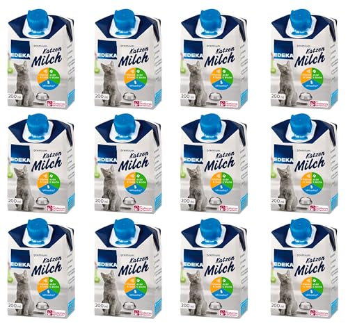 EDEKA Katzenmilch 12er Pack Premium Milch für Katzen laktosefrei, zuckerfrei mit Inulin, Vitaminen und Taurin (12 x 200 ml), von Generisch