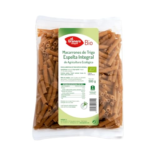 EL GRANERO Integral Vollkorn-Makkaroni-Nudeln aus Dinkel (Bio-Vollkorn-Dinkel), 500 g, 2er-Pack. von Generisch