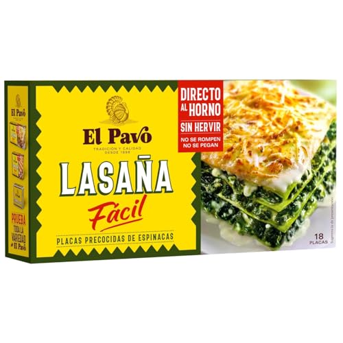EL PAVO Lasagne-Nudeln mit Spinat, EL PAVO, 18 Stück, 200 g Packung, 4er-Pack von Generisch