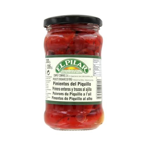 EL PILAR Ganze Piquillo-Paprika mit Knoblauch in Öl, 220 g Glas. 4er Pack EL PILAR Ganze Piquillo-Paprika mit Knoblauch in Öl, 220 g Glas. 4er Pack von Generisch