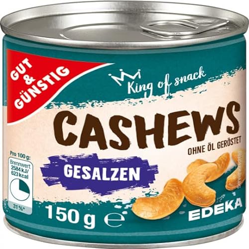Edeka Gut & Günstig Cashews geröstet & gesalzen 150G | Cashewkerne Cashew Nüsse in Dose von Generisch