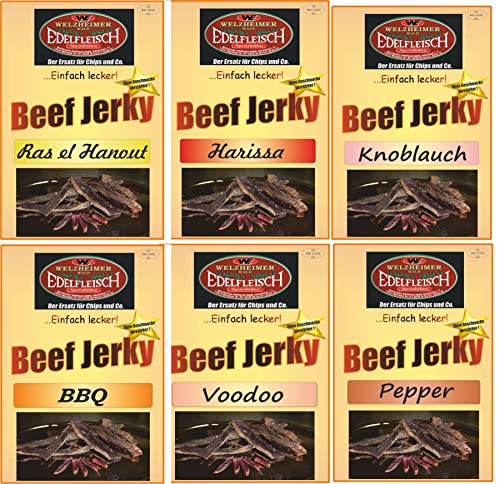 Edelfleisch 1800 Gramm Beef Jerky Trockenfleisch Paket 6 Sorten -Am Stück/Biltong STIX von Generisch