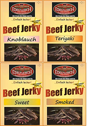 Edelfleisch 2 Kg Mega Biltong Beef Jerky Probierpaket 4 Sorten Teriyaki+Knobl+Smoked+Sweet STIX von Generisch