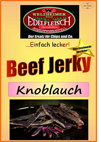 Edelfleisch 300 Gramm Biltong Beef Jerky Eigene Herstellung versch. Sorten am Stück/Stix… (Knoblauch) von Generisch