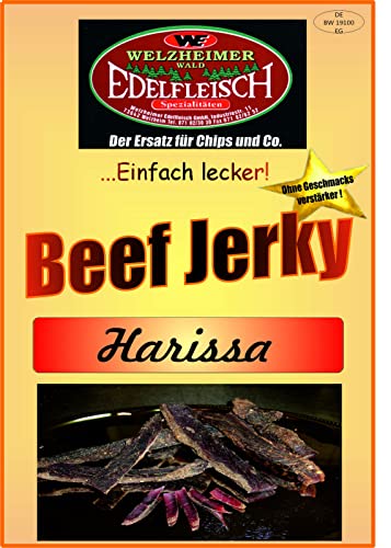 Edelfleisch 500 Gramm Biltong Beef Jerky Eigene Herstellung versch. Sorten am Stück/Stix… (Harissa scharf) von Generisch