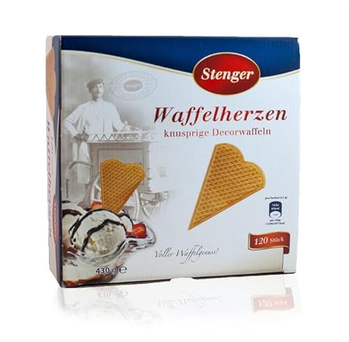 Eiswaffeln Herzwaffel 120 Stück | Herz Waffeln für Eis | Stenger Eiswaffeln in Herzform für Eisbecher | Großpackung für Eiscafés & Gastronomie von Generisch