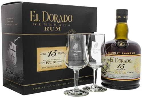 El Dorado Rum 15YO 43% Vol. 0,7L -GB- mit 2 Gläsern El Dorado Rum 15YO 43% Vol. 0,7L -GB- mit 2 Gläsern von Generisch