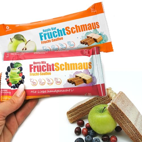 FruchtSchmaus Apfelschnitt Riegel I Gesunde Snacks für Kinder I Kalorienarm I Leicht und Lecker I Milchfrei & Glutenfrei I Superfoods I ohne Zuckerzusatz (1+1, Apfel + Beeren Mix) von Generisch