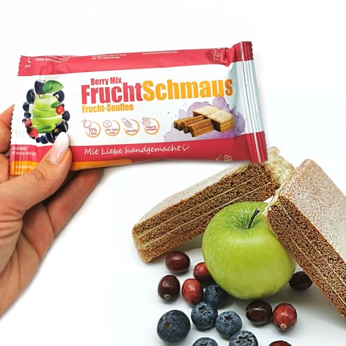 FruchtSchmaus Apfelschnitt Riegel I Gesunde Snacks für Kinder I Kalorienarm I Leicht und Lecker I Milchfrei & Glutenfrei I Superfoods I ohne Zuckerzusatz (24 Stück, Beeren Mix) von Generisch