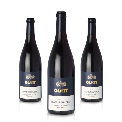GLATT Spätburgunder Barrique trocken 2021 | Qualitätswein vom Kaiserstuhl/Baden, Deutschland | Samtig und Kräftig im Geschmack | Rotwein aus der Pinot Noir-Traube (3x0,75l) von Generisch