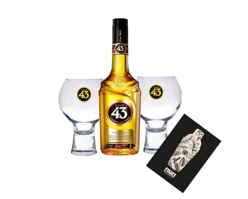 Generisch Individuelles Set mit Licor 43 Original Set - 0,7L (31% Vol) + 2x Ballonglas Gläser mit Eichung Likör 43 Logo Gelb - [Enthält Sulfite] von Generisch