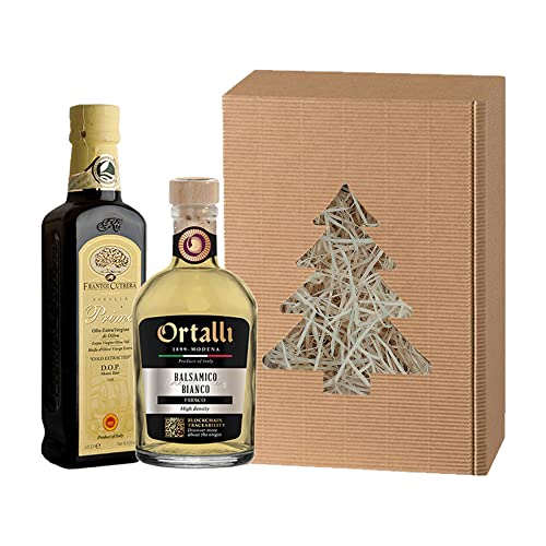 Geschenkbox Olivenöl & Balsamico | Ortalli Balsamico Bianco | Olivenöl Frantoi Cutrera | edle Geschenkbox von Generisch