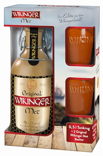 Geschenkset Wikinger Met + 2 Trinkbecher 0,1 Liter | Honigwein aus dem Wikingerland Haithabu | Original Met 0,5 Liter Bügelflasche Geschenkset Wikinger Met + 2 Trinkbecher 0,1 Liter | Honigwein aus dem Wikingerland Haithabu | Original Met 0,5 Liter Bügelflasche von Generisch