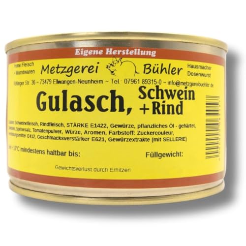 Gulasch mit Rindfleisch und Schweinefleisch 400g, 800g Fertiggericht in der Dose Premium Fleischkonserve Ungarische Art lang haltbares Lebensmittel (400g) von Generisch