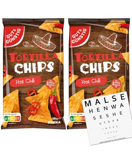 Gut und Günstig Nachos Chili 2er Pack Tortilla Chips mit Chili-Geschmack 2 x 300g + gratis Lebensmittel-Discounter Bierdeckel von Generisch