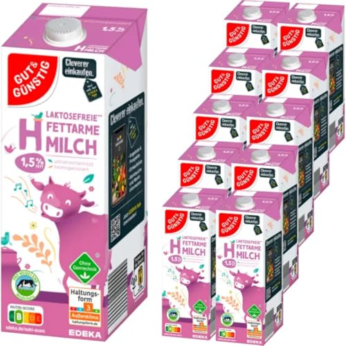 Gut&Güntig fettarme Lactosefrei Haltbare Milch 1,5% Fett Haltbare Milch, je 1 Liter, 12 Stück von Generisch