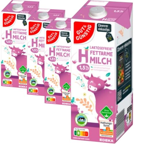Gut&Güntig fettarme Lactosefrei Haltbare Milch 1,5% Fett Haltbare Milch, je 1 Liter, 4 Stück von Generisch