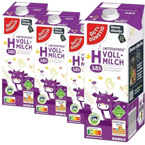 Gut&Güntig fettarme Lactosefrei Haltbare Milch 3,8% Fett Haltbare Milch, je 1 Liter, 4 Stück von Generisch