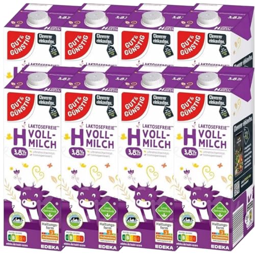 Gut&Güntig fettarme Lactosefrei Haltbare Milch 3,8% Fett Haltbare Milch, je 1 Liter, 8 Stück von Generisch