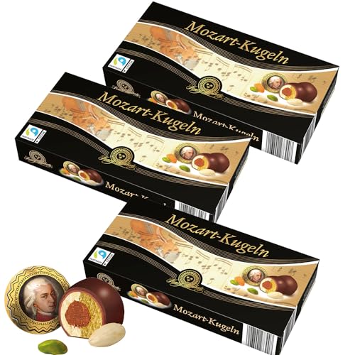Henry Lambertz Mozartkugeln | 3x 200 g | Schokolade mit Haselnuss-Nougat, Marzipan und Pistazien-Marzipan Füllung | 600g von Generisch