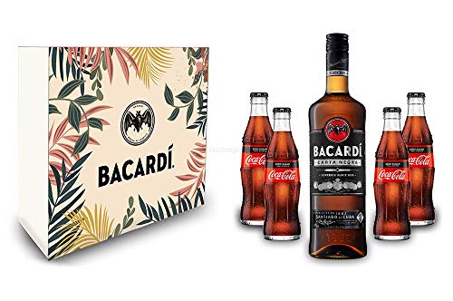 Individuelles Geschenkset mit Bacardi Carta Negra Rum 0,7l 700ml (40% Vol) + 4x Cola ZERO 0,2L Inkl. Pfand MEHRWEG- [Enthält Sulfite] von Generisch