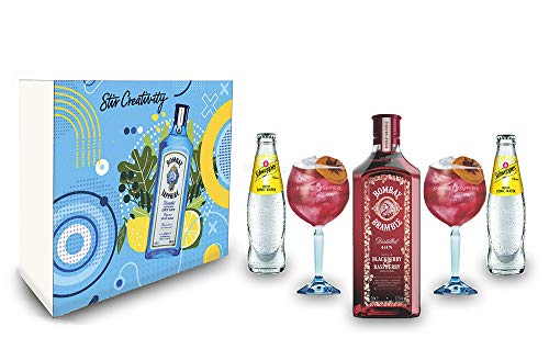 Individuelles Geschenkset mit Bombay Bramble Tonic Geschenkset - Bombay Blackberry Gin 0,7l (37,5% Vol) + 2er Set Ballon Glas + 2x Schweppes Tonic Water 200ml inkl. Pfand MEHRWEG - [Enthält von Generisch