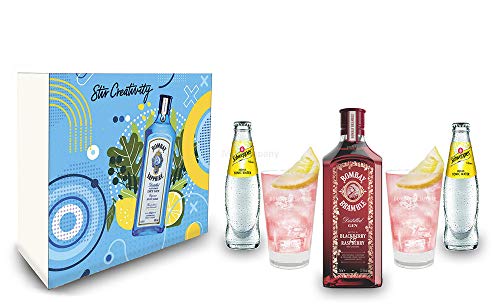 Individuelles Geschenkset mit Bombay Bramble Tonic Geschenkset - Bombay Blackberry Gin 0,7l (37,5% Vol) + 2er Set Longdrink Glas + 2x Schweppes Tonic Water 200ml inkl. Pfand MEHRWEG - [Enthä von Generisch