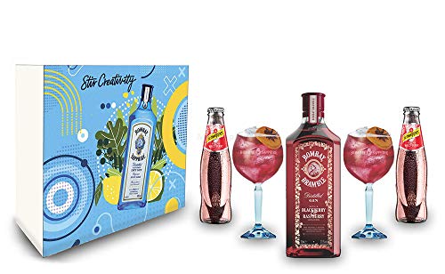 Individuelles Geschenkset mit Bombay Bramble Wildberry Geschenkset - Bombay Blackberry Gin 0,7l (37,5% Vol) + 2er Set Ballon Glas + 2x Schweppes Wildberry 200ml - Inkl. Pfand MEHRWEG- [Enthä von Generisch