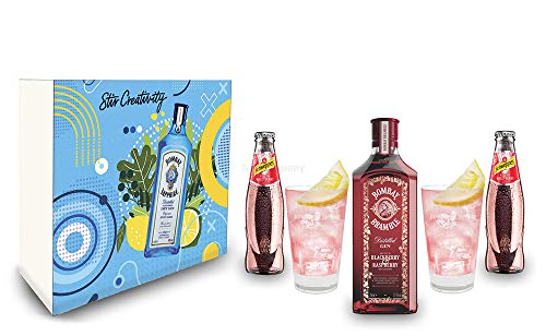 Individuelles Geschenkset mit Bombay Bramble Wildberry Geschenkset - Bombay Blackberry Gin 0,7l (37,5% Vol) + 2er Set Longdrink Glas + 2x Schweppes Wildberry 200ml - Inkl. Pfand MEHRWEG- [En von Generisch