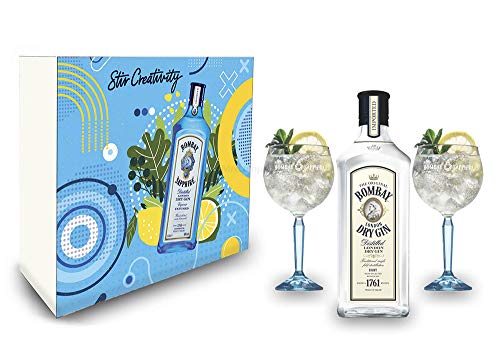 Individuelles Geschenkset mit Bombay Geschenkset - Bombay London Dry Gin 0,7L (37,5% Vol) + 2er Set Ballon Glas/Gläser- [Enthält Sulfite] von Generisch