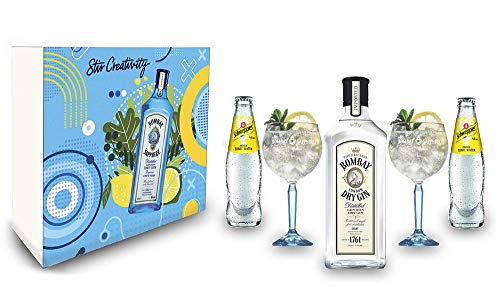 Individuelles Geschenkset mit Bombay Tonic Geschenkset - Bombay London Dry Gin 0,7L (37,5% Vol) + 2er Set Ballon Glas + 2x Schweppes Tonic Water 200ml inkl. Pfand MEHRWEG - [Enthält Sulfite] von Generisch